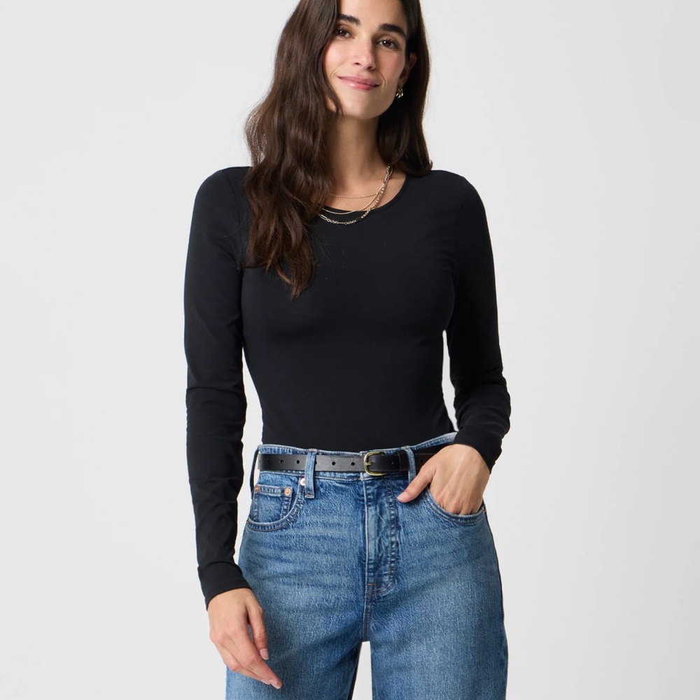 NEW J. Crew Factory Long-sleeve stretch cotton-blend bodysuit Black Size Medium